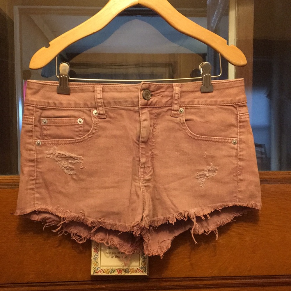 Rose colored American Eagle Distressed Shorts